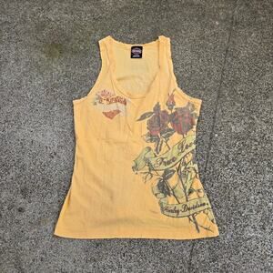 Vtg 90s HARLEY DAVIDSON True Love Roses Heart Graphic Biker Babydoll Tank Top XL